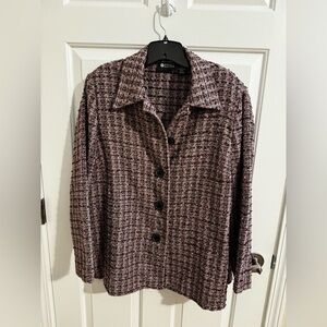 Maggie Barnes Plus Vintage Purple Pink Plaid Button Up Jacket 1X